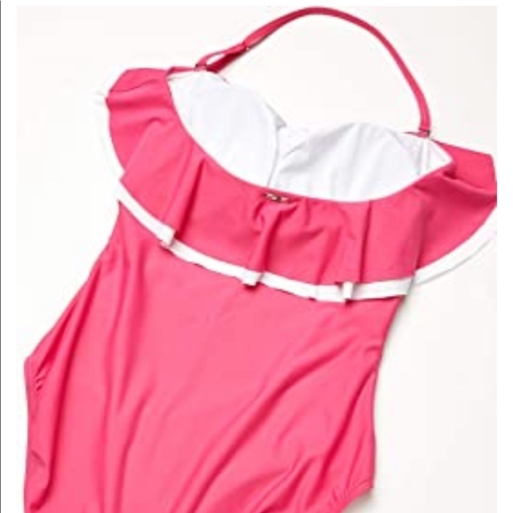 TOMMY Hilfiger Pink White Ruffle 1 Piece Swimsuit - Picture 3 of 10